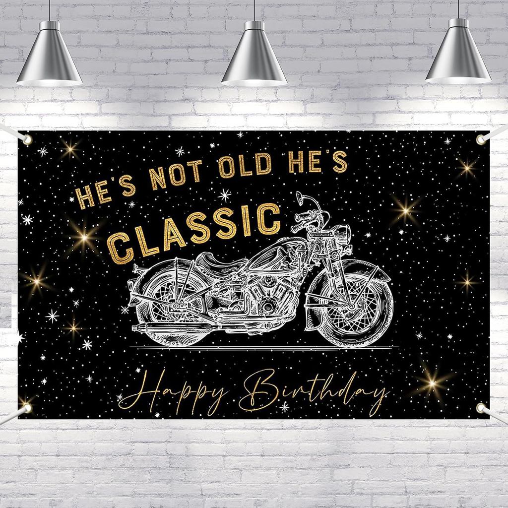 Lofaris Banner - 70.8x43.3 นิ้วโพลีเอสเตอร์รถจักรยานยนต์ตกแต่งงานเลี้ยงวันเกิด,คลาสสิกสีดําและทองออก