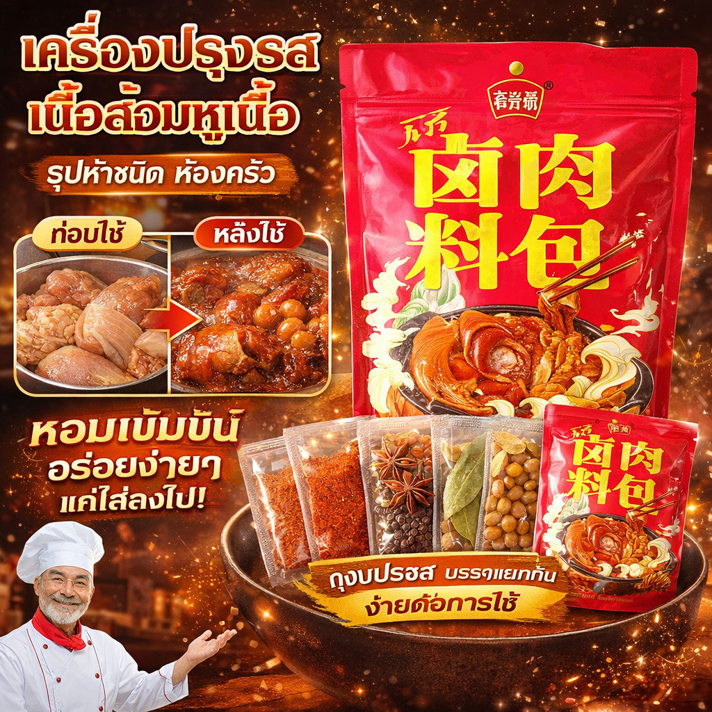 🔥โปรโมชั่น 1 แถม 1【1 ซองใช้ได้ 5 กิโล】ห้าหอมเนื้อ/เครื่องตุ๋นหมูสูตรจีน/เครื่องปรุงเนื้อตุ๋นกลิ่นหอม/ปรุงง่ายรสชาติแท้ไม่ต้องเติมเครื่องเทศเพิ่ม/เหมาะสำหรับขาหมูตุ๋น-เนื้อย่างเ