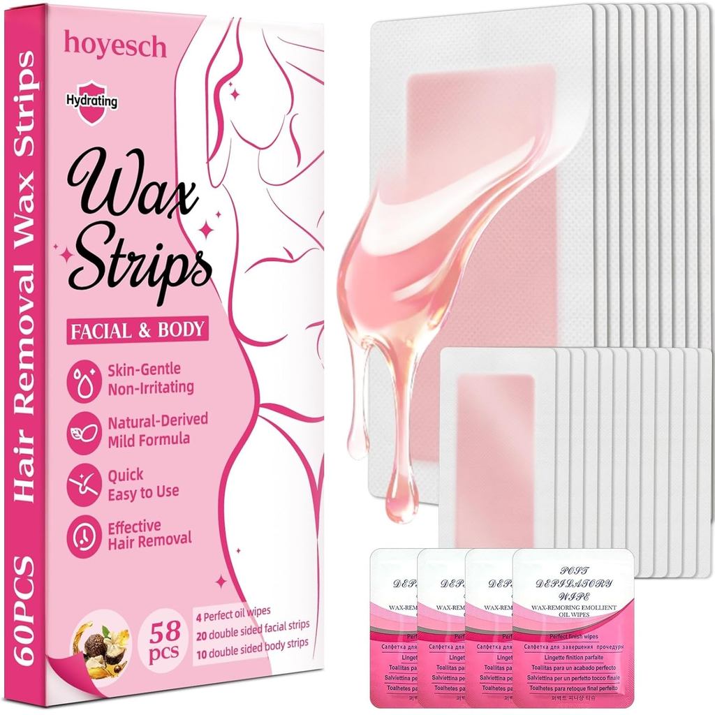 58 PCS Wax Strips - 38 Facial & 20 Body Wax Kit for Womens Hair Removal,Wax Strips for Face, Eyebrow