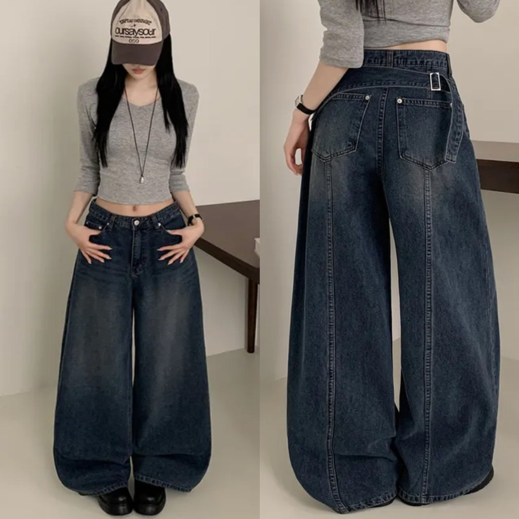 กางเกงขากว้างสไตล์เกาหลี ทรงบอลลูน หลังคาดเชือก