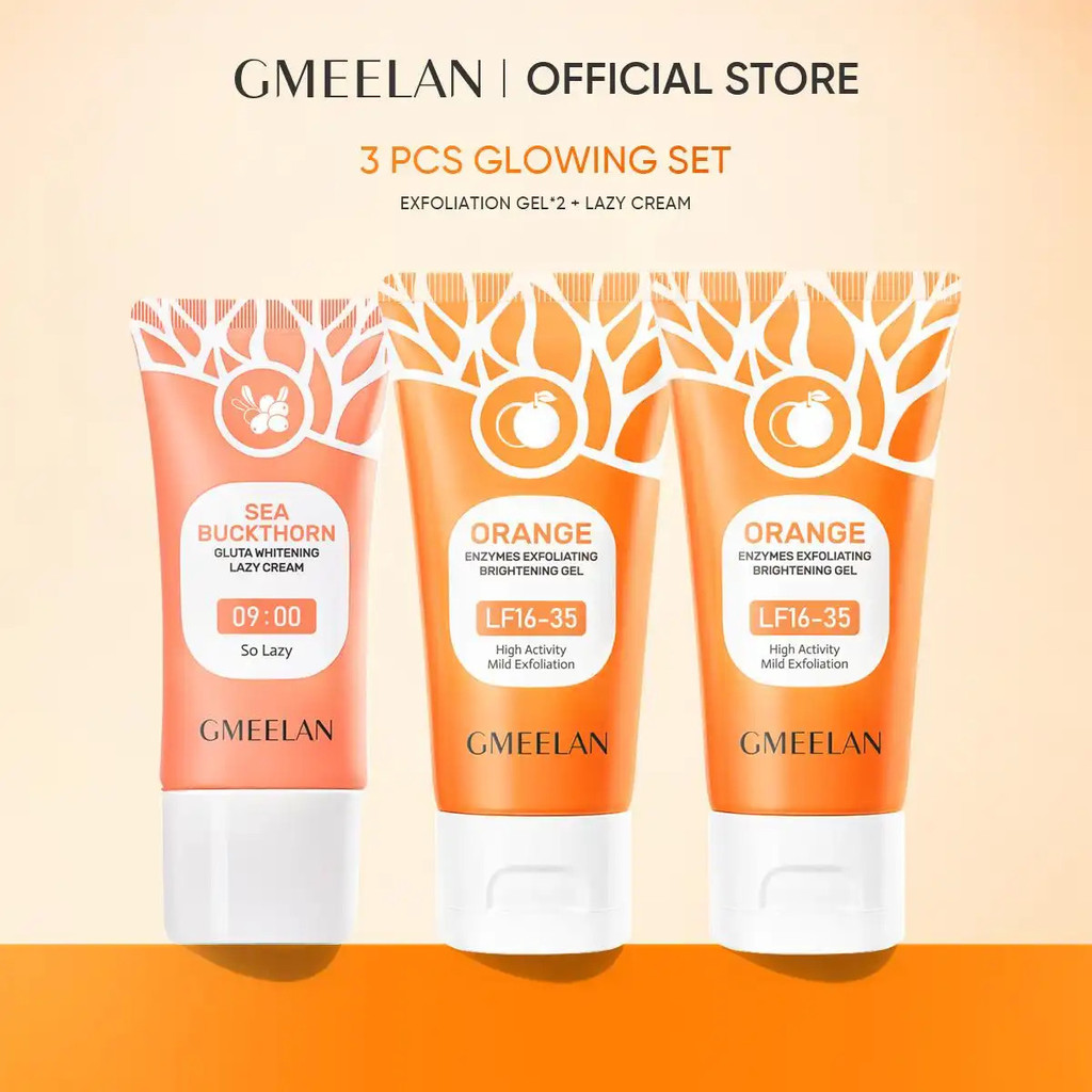 GMEELAN Skincare Set Sea Buckthorn Gluta Whitening Lazy Cream + Orange Enzymes Exfoliating Brighteni