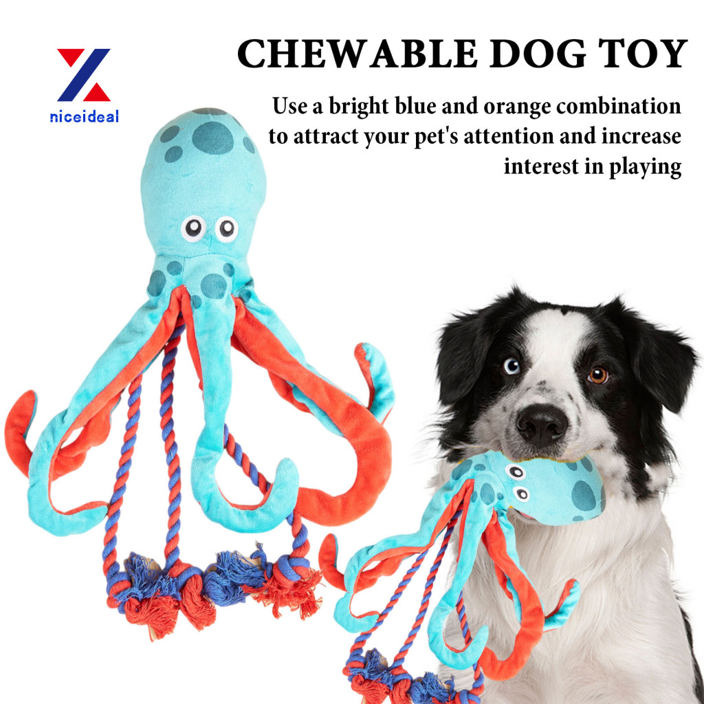 ✲Nd Dog Plush Octopus Toy Pet Tug-of-war Toy Plush Octopus Dog Chew Toy for Chewers – เชือกฝ้ายทนทาน