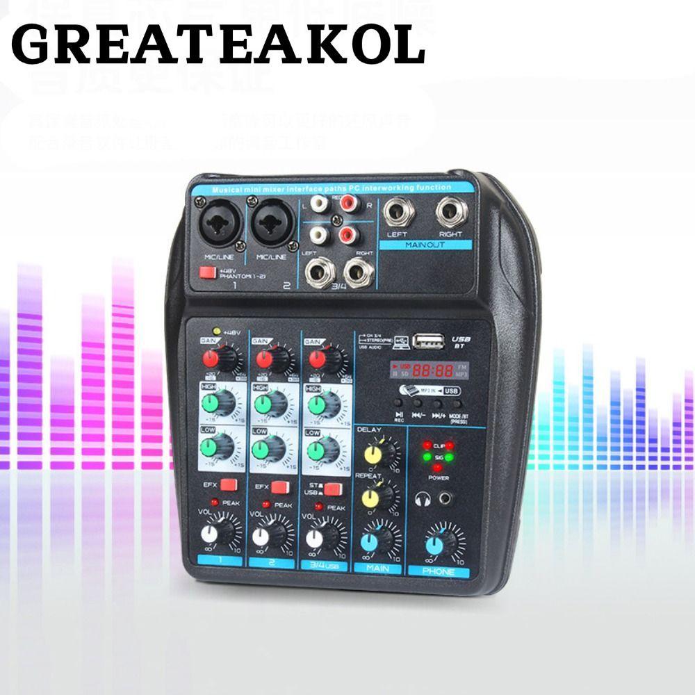 GREATESKOL DJ Console Mixer, Bluetooth 4 Channel Audio Mixer, with 48V Phantom Power Portable Monito