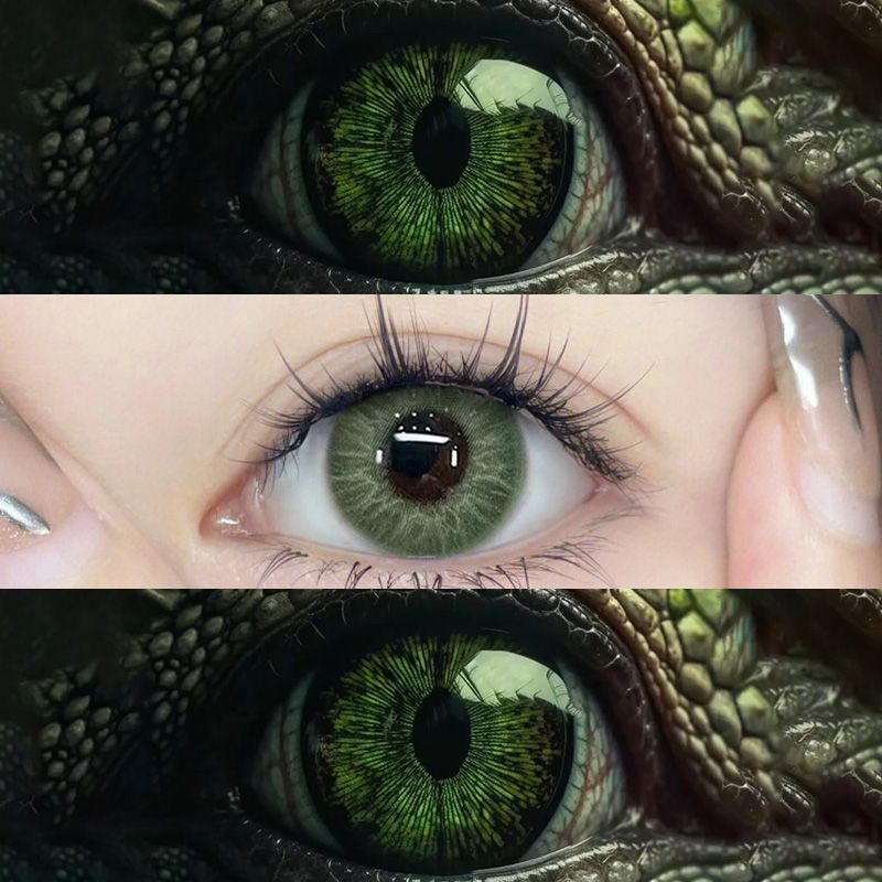 คอนแทคเลนส์ลายงูมันวาว สีเขียว ขนาดเส้นผ่าศูนย์กลาง 3.22 mm สำหรับสายตาสั้น รุ่นใหม่ปี 2024