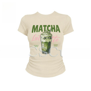 COD LANCAICAI Aesthetic  Drink Print Fitted Stretchy Short Sleeve Tee Women Daily Wear
