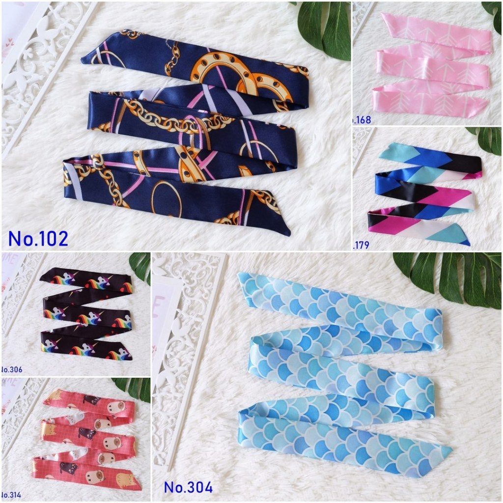 Chicbag [พร้อมส่งในไทย] ผ้าพันหูกระเป๋ายาวพิเศษ120ซม. เนื้อซาตินสีเนียนสวย 1ชิ้น=1ผืนค่ะ No.AC-004L