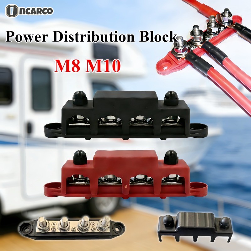 【Power Distribution Block】 M8 M10 DC Bar Terminal Block Electro Junction 5/16 "3/8" Studs 4 ช่อง ใช้