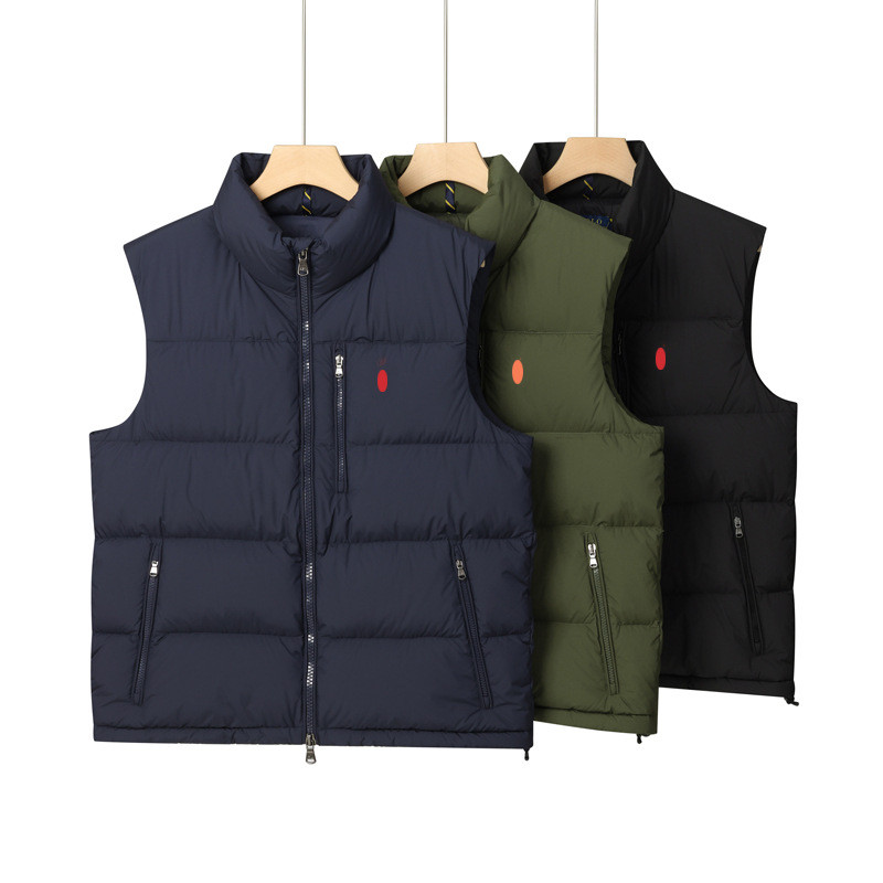 T1FE RL Ral***ren Men's Stand Collar Down Vest Thick Warm Duck Down Solid Color Vest Jacket Men's Au