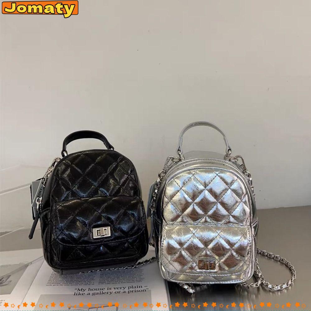 JOMATY กระเป๋านักเรียนวินเทจ, กระเป๋าเป้สะพายหลังหนัง PU, แฟชั่นมัลติฟังก์ชั่น Bow Element Argyle กร