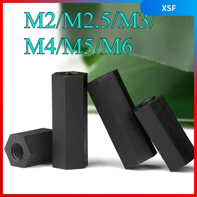 คอลัมน์ไนลอนหัวแบนหกเหลี่ยมแกนผ่านคู่, คอลัมน์แยก, คอลัมน์รองรับพลาสติกสีดํา, คอลัมน์สเปเซอร์ M2/M2.