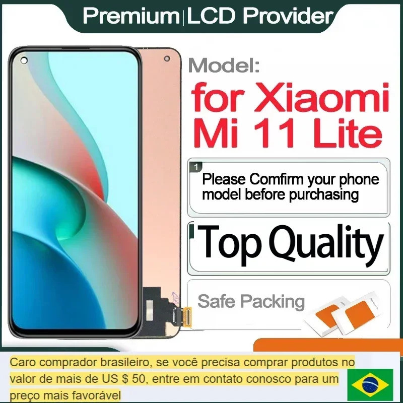 ต้นฉบับทุกฟังก์ชั่น LCD สําหรับ Xiaomi Mi 11 Lite, หน้าจอสัมผัส, M2101K9AG, M2101K9AI Display, 6.55"