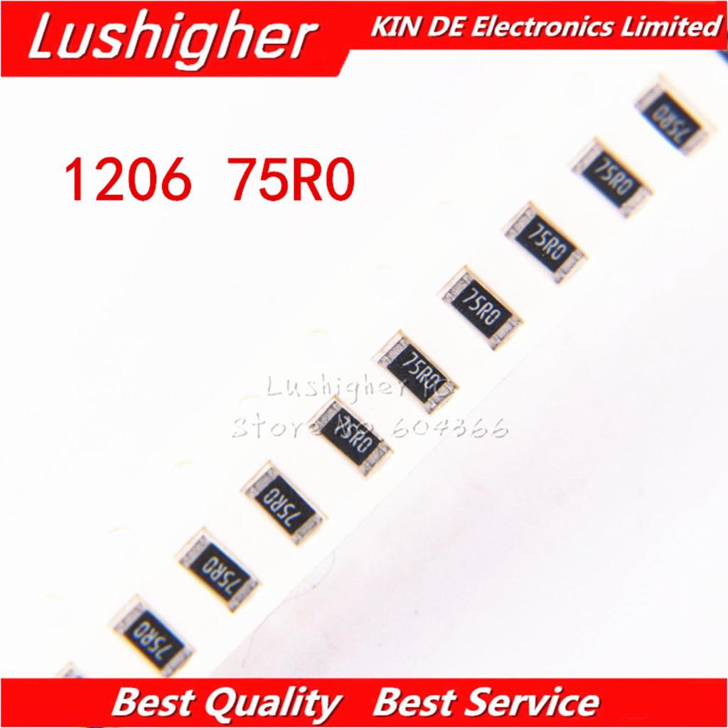 100PCS 1206 ตัวต้านทาน SMD 1% 75ohm 75R0 75 Ohm 75R