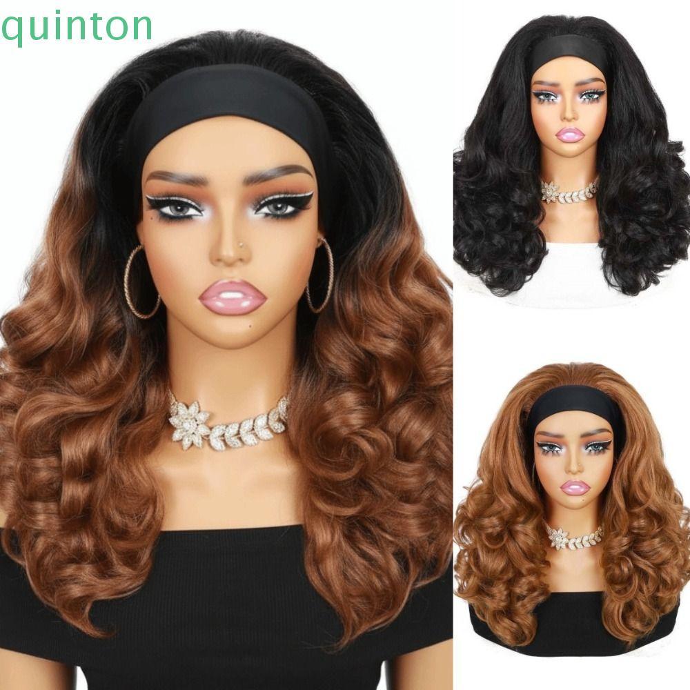 QUITON Kinky วิกผมแถบคาดศีรษะสีดํา, 16 นิ้ว Curly Ends Yaki Curly ที่คาดผมวิกผม, Fluffy Hair Extensi