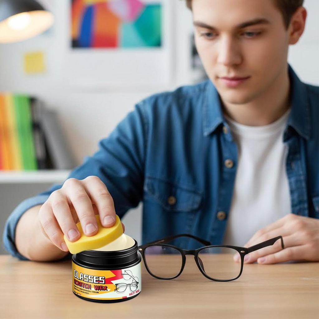 Glasses Scratch Remover 30g Coating Wax with Sponge Eyeglasses Scratch Remover for Cleaning Car Fog 