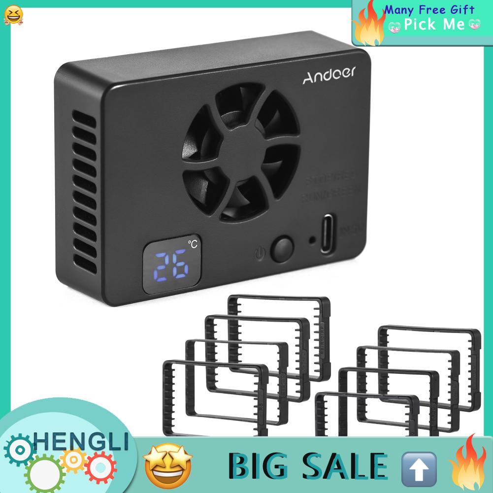 Hengli Hengli Andoer FS-06 กล้องพัดลมระบายความร้อนระบบภายนอกพร้อมจอแสดงผล OLED 8 ชิ้นแผ่นอะแดปเตอร์ย