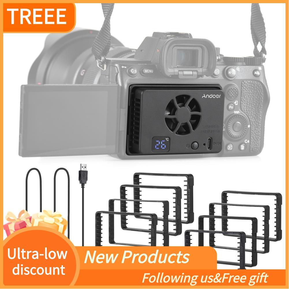 Treee Treee Andoer FS-06 กล้องพัดลมระบายความร้อนระบบภายนอกพร้อมจอแสดงผล OLED 8 ชิ้นแผ่นอะแดปเตอร์ยึด