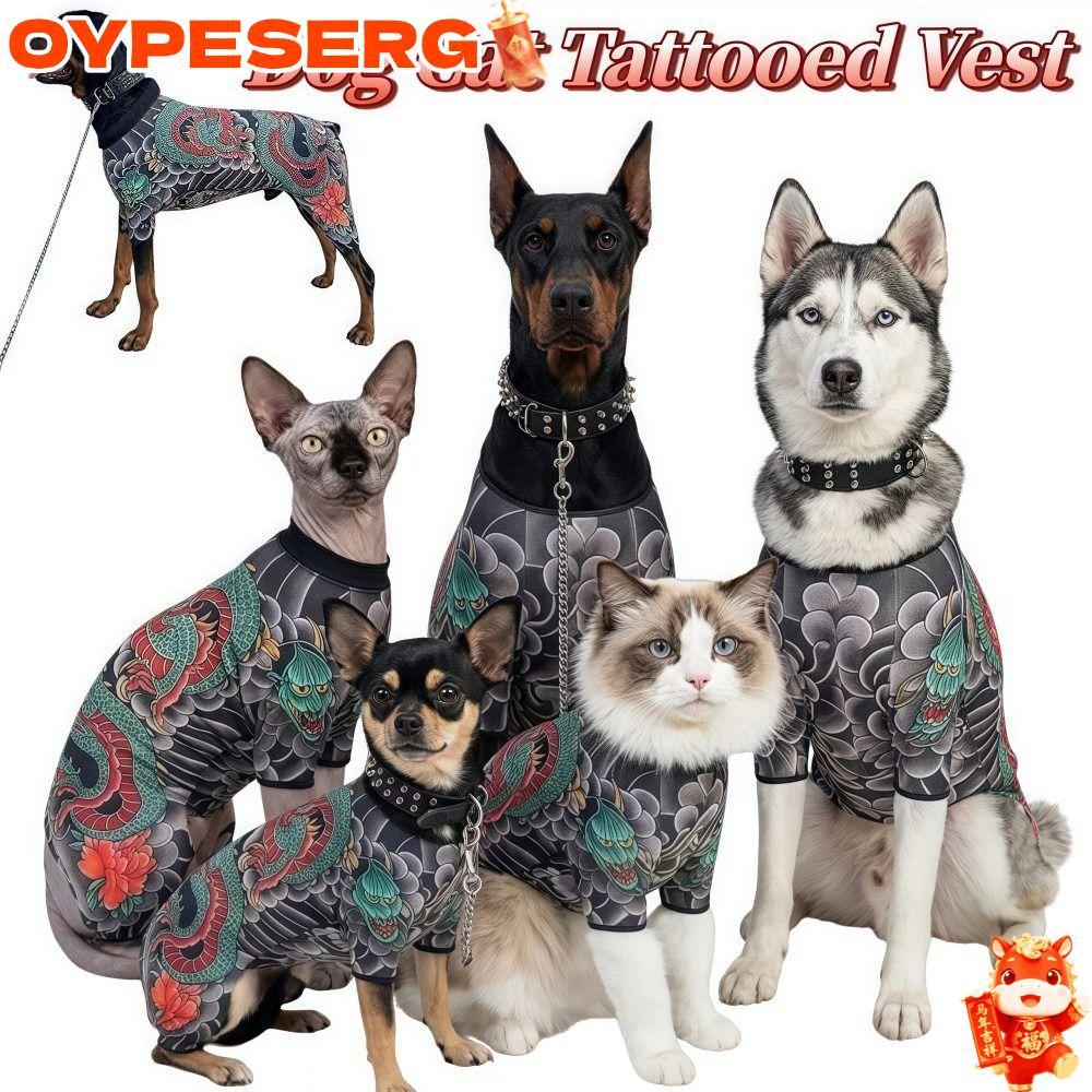 OYPESERG สุนัข Cat Tattoo Jacket, Four Seasons ตลกสัตว์เลี้ยง Tattoo Vest, ความคิดสร้างสรรค์เหมือนจริง Breathable Cool เสื้อผ้าสัตว์เลี้ยงสําหรับสัตว์เลี้ยง S ถึง 6XL