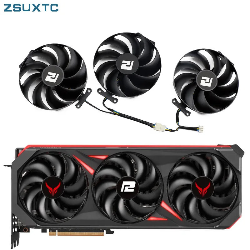 HL ที129215BU RX7700XT 7800XT พัดลมสําหรับ PowerColor Radeon RX 7700 7800 XT 12GB Red Devil OC กราฟิ
