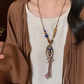 สร้อยคอ necklace แฟชั่น จี้ ก้างปลาเรโทร สไตล์โบฮีเมียน เข้ากับทุกการแต่งกาย COD