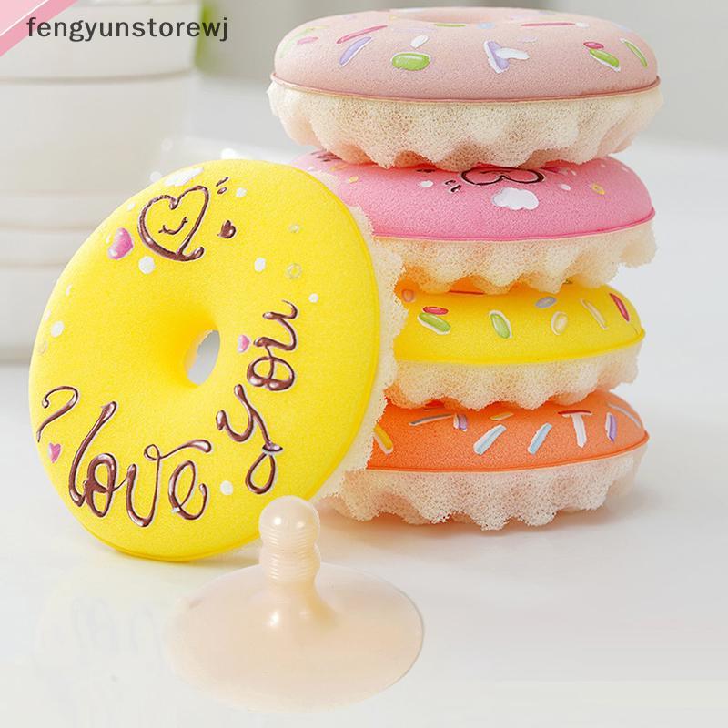 Fengyunstorewj จานฟองน้ําพร้อมถ้วยดูด Non-scratch ชุดฟองน้ําโดนัทพร้อมถ้วยดูดระบายน้ําอย่างรวดเร็วแปรงล้างจานสําหรับห้องครัว TH