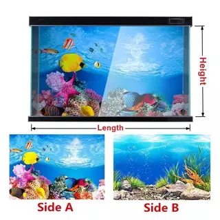 สติ๊กเกอร์พื้นหลังตู้ปลาสองด้าน ภาพ HD 3D ความละเอียดสูง พร้อมกาวติด กระดาษพื้นหลังตู้ปลาคุณภาพหนา ไม่ซีดจาง ไม่โปร่งแสง ตกแต่งสไตล์ทะเล , (ความสูง)30/40/50/60ซม.