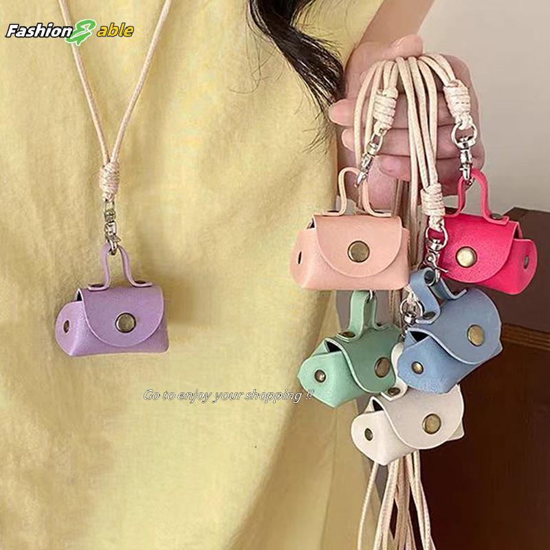 แฟชั่น.ร้านค้า03 กระเป๋าใส่เหรียญหนังขนาดเล็กสร้อยคอจี้โดยไม่ต้องโซ่สําหรับผู้หญิงแบบพกพาหูฟังปกการจ
