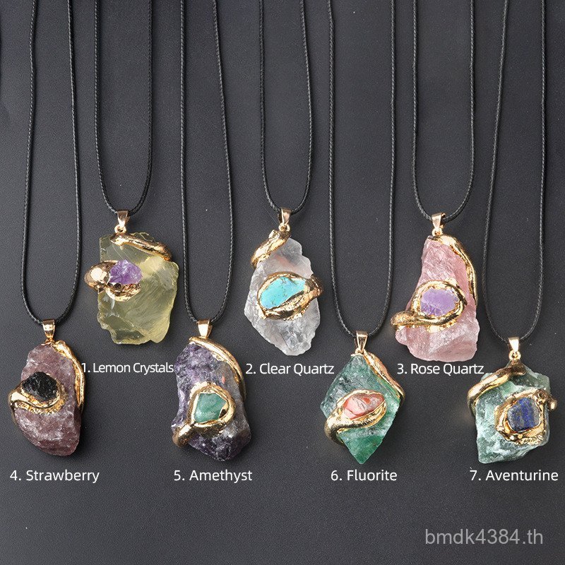 จี้เครื่องประดับ หินหยาบคริสตัลหลากสี ขนาด 40 มม. พร้อมสร้อยคอนำมาซึ่งความโดดเด่น Gilt AC3J