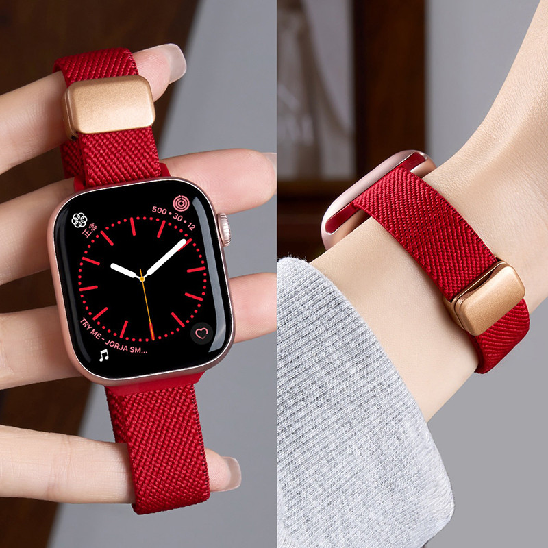 สายนาโนลอนแม่เหล็กบางเฉียบ สำหรับ Apple Watch Ultra 3/2 Series 11/10/9/8/7/6/5/4 38/40/41/42/44/45/46/49mm ออกแบบบางเบา สวมใส่สบาย ที่ยึดแม่เหล็ก แฟชั่นสำหรับผู้หญิง