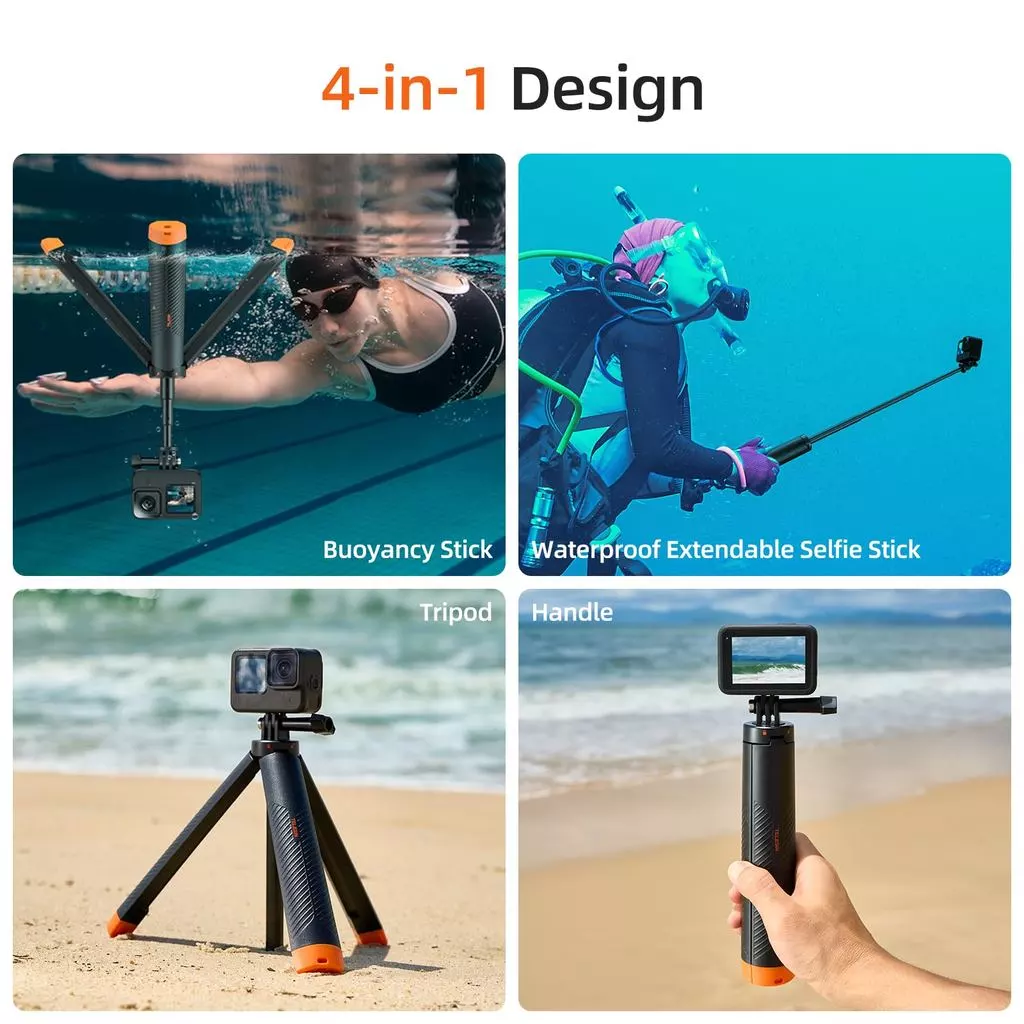 ไม้เซลฟี่ลอยน้ำ 4-in-1 พร้อมขาตั้ง – กันน้ำ ด้ามจับยืดได้ ใช้เป็นโมโนพอด  สำหรับ GoPro Hero 13–8, DJI Osmo Action 6/5 Pro/4/3, Insta360 Ace Pro 2 thumbnail 3