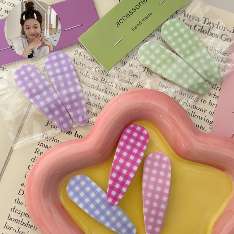 กิ๊บติดผมลายตารางหมากรุกหลากสีสัน ชุด 2 ชิ้น สไตล์เกาหลีสุดหรู กิ๊บติดผมน่ารักสำหรับเด็กผู้หญิง