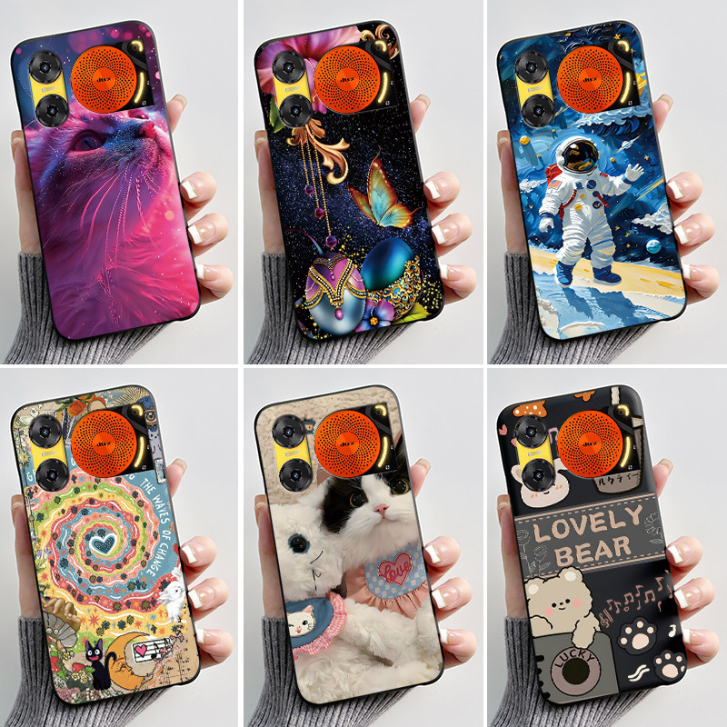 เคสโทรศัพท์สําหรับ ZTE Nubia Music 2 กรณี Z2460 Z2353 ความงามแมวน่ารักนักบินอวกาศสีดํา Soft TPU ซิลิโคนเต็มฝาครอบป้องกัน