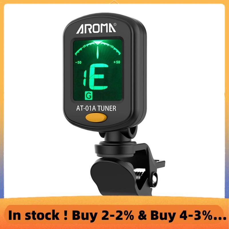 AROMA Digital Electronic Tuner Clip-on สําหรับเครื่องมือปรับแต่งกีตาร์ AT-01A สําหรับกีตาร์, Ukulele