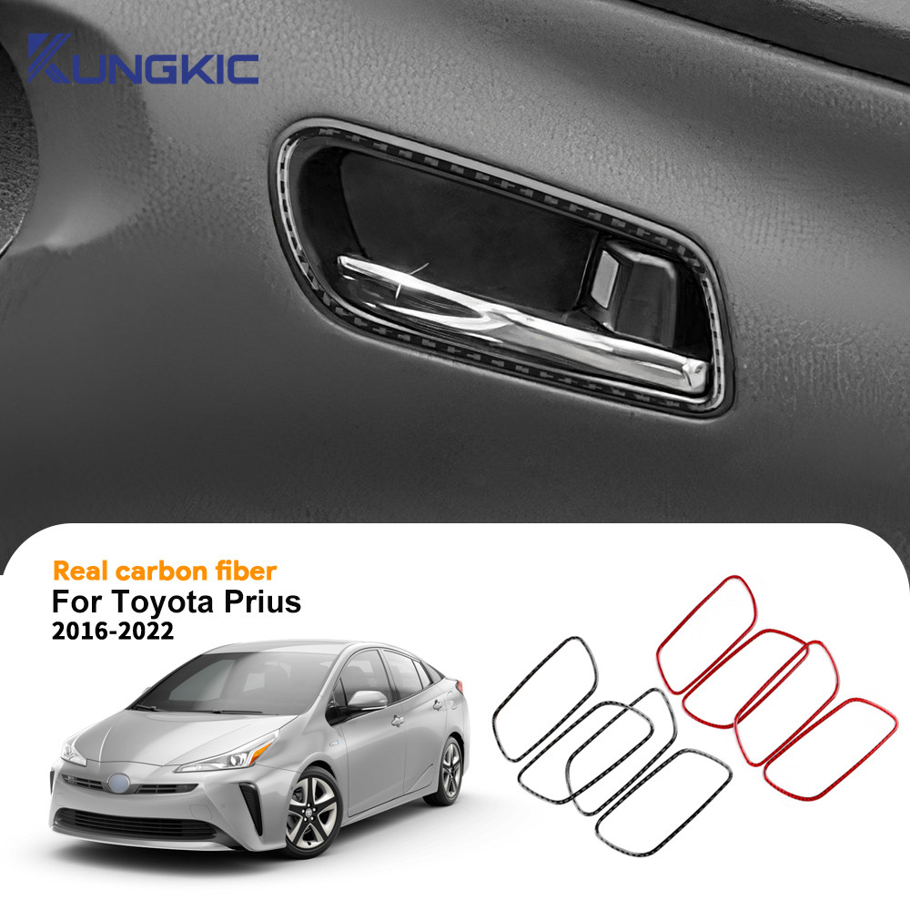 KUNGKIC สําหรับ Toyota Prius 2016-2022 คาร์บอนไฟเบอร์มือจับประตูกรอบภายใน Trim หลังการขายอุปกรณ์เสริ