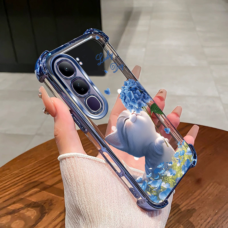 เหมาะสําหรับ VIVO Y31 5G Y21D 4G เคสโทรศัพท์ดอกไม้แมวสี่มุมซิลิโคน TPU โปร่งใสนิ่ม XH007