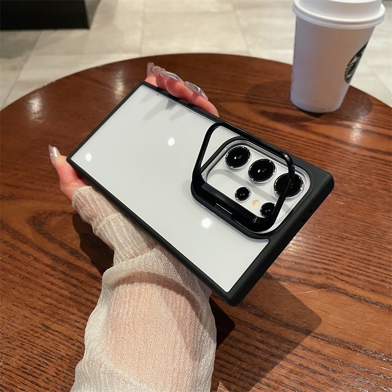 Hard Case Hybrid ขาตั้งเลนส์โลหะหรูหรากันกระแทก Clear Holder Matte Black Edition กันชนสําหรับ Iphone