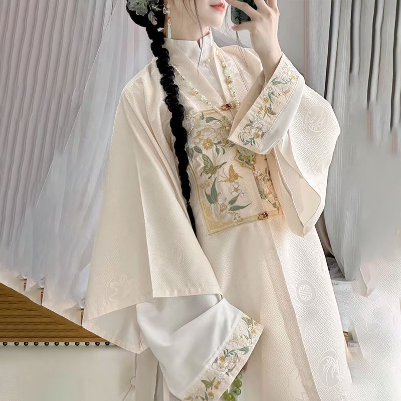 2026 แฟชั่น 2026 Mushi Original Ming-Made Hanfu ผู้หญิงดอกไม้คอครึ่งแขน Stand-Up Collar คู่ยาวเสื้อ 