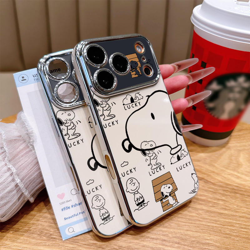 เคสไอโฟน Snoopy สไตล์อังกฤษเรียบง่ายสําหรับ Iphone 7 xs xr 14 15 16 11 12 13 Pro Max Plus