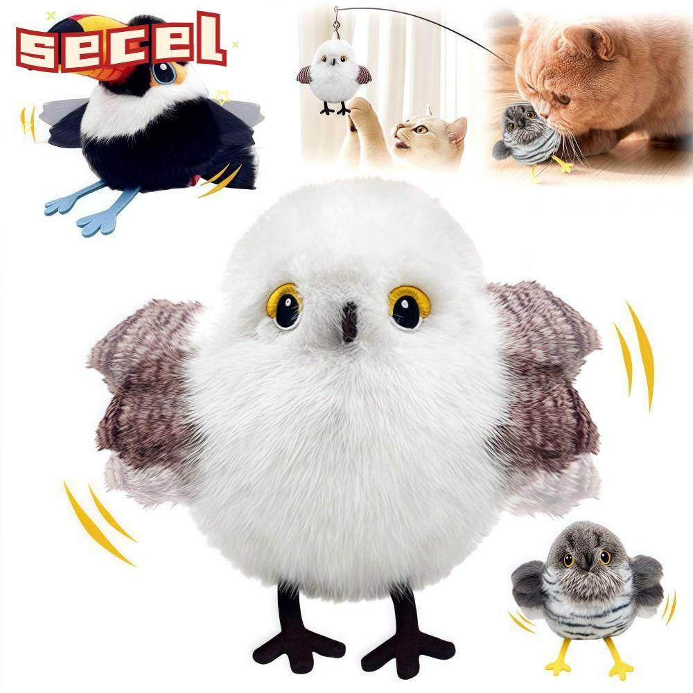 SECEL Interactive Chirping Bird ของเล่นแมว, เปิดใช้งานเหนี่ยวนําอัจฉริยะ Flying Bird ของเล่นแมว, ชาร์จ Vivid Chirping Electric Flapping Bird ของเล่นสัตว์เลี้ยงแมว Self-entertainment