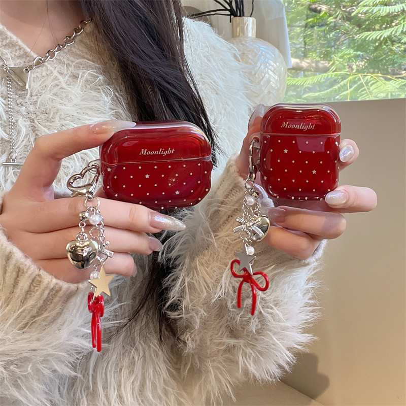 จุดคลื่นรูปดาวห้าแฉกสีแดงสําหรับ Airpods 1/2 3 Pro2 pro3 Airpods4 ชุดหูฟังไร้สายบลูทูธป้องกันกรณี AirPods Pro i3 i4 pro3 หูฟังป้องกันกรณี