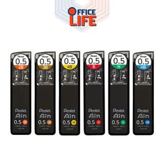 Pentel (เพนเทล) ไส้ดินสอกด หลอดดำ รุ่น Ain ขนาด 0.3, 0.5, 0.7, 0.9 ความเข้ม HB, B, 2B, 3B, 4B ( 1 หลอด)