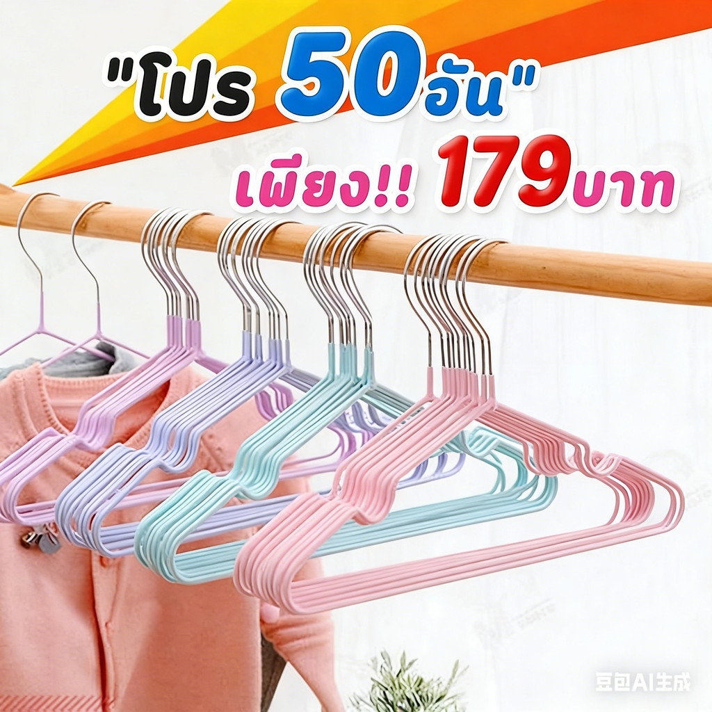 ( 1ชุด 50ชิ้น ) ไม้แขวนเสื้อสแตนเลสบ้านไม่มีรอยบุบโลหะป้องกันการลื่นร่องไม้แขวนเสื้อ