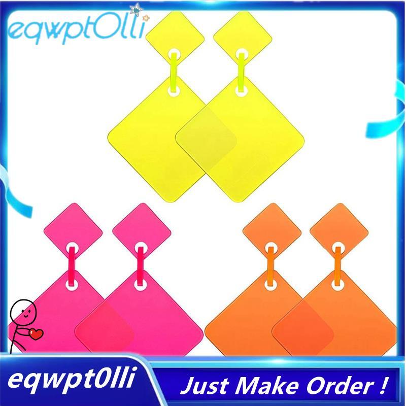 ^eQQ^3 คู่ 80S Neon ต่างหู Retro ต่างหู 80S Square Drop Dangle ต่างหูผู้หญิงสาวคอสเพลย์อุปกรณ์เสริม