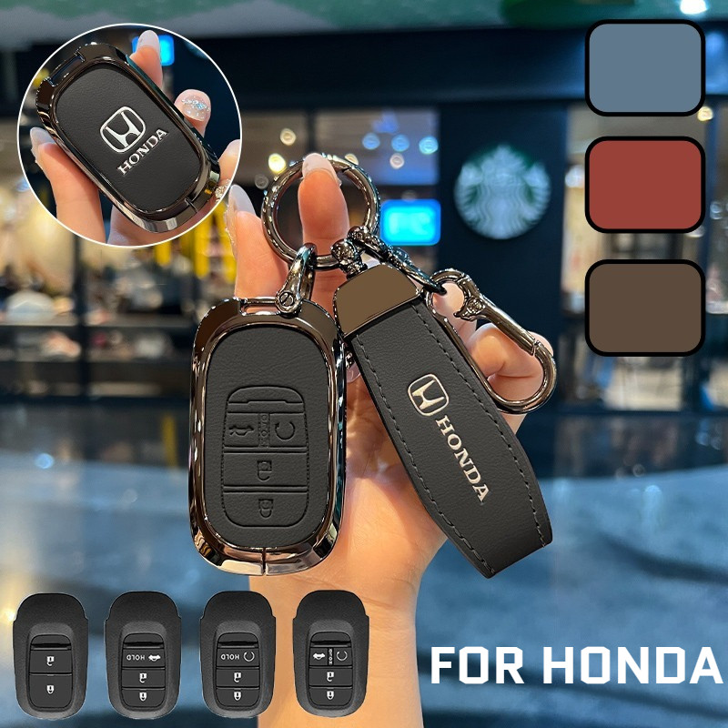หนังวัวแท้โลหะผสมสังกะสีระยะไกลกุญแจรถอัตโนมัติ Fob ฝาครอบสําหรับ Honda HRV Vezel Civic RS FE FL CRV