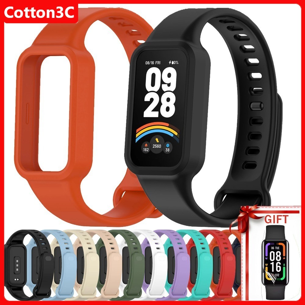 สายรัดซิลิโคน + ฟิล์มสําหรับ Xiaomi activce 9 Redmi Band 3 สร้อยข้อมือสายรัดข้อมือสายนาฬิกาเปลี่ยน Mi Smart Band