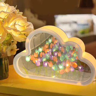 SUNNY Diy Cloud Tulip LED Nightlight - โคมไฟกระจกเดสก์ท็อปตกแต่งสร้างสรรค์ - ไฟข้างเตียงของขวัญวันเกิดสาว