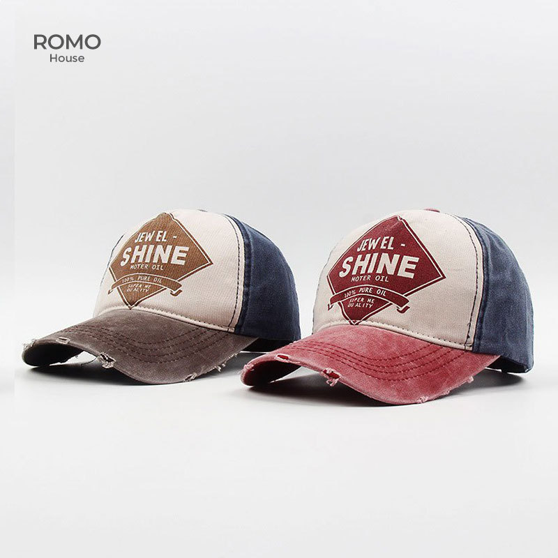 หมวกแก๊ป หมวกวินเทจ กันแดด สีทูโทน สกรีนลาย SHINE แต่งขาดเซอร์ๆเท่ๆ เบาสบาย ใส่ได้ทั้งชายและหญิง