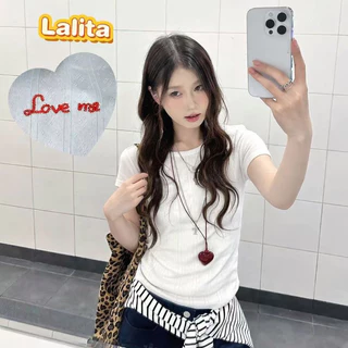 ส่งไวจากไทย เสื้อยืดแขนสั้น ปักตัวอักษร ดีไซน์มินิมอล แมตช์ง่าย Lalita