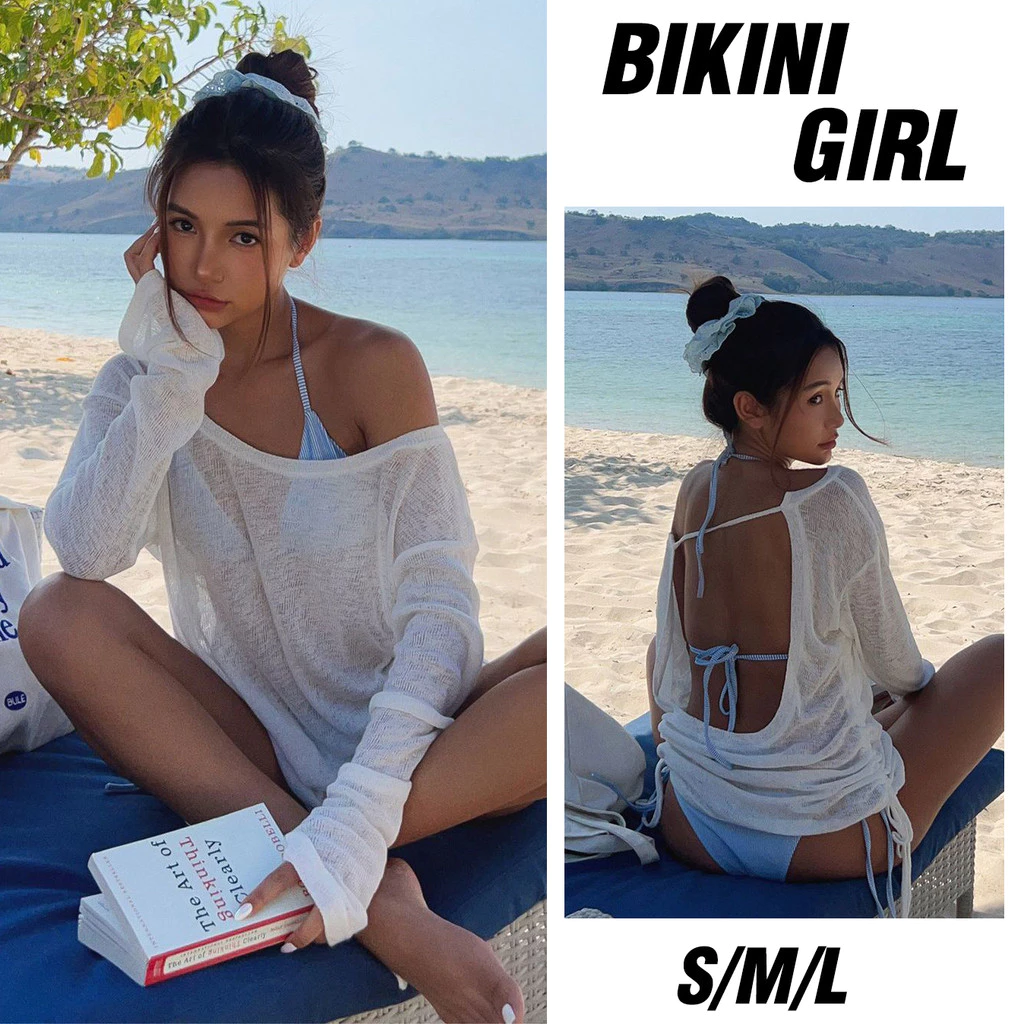 ชายหาด เสื้อคลุมแขนยาว แบบผูกหลัง ชุดว่ายน้ำแฟชั่น จับคู่กับชุดบิกินี่ มีหลายสีให้เลือก ส่งไวจากไทย