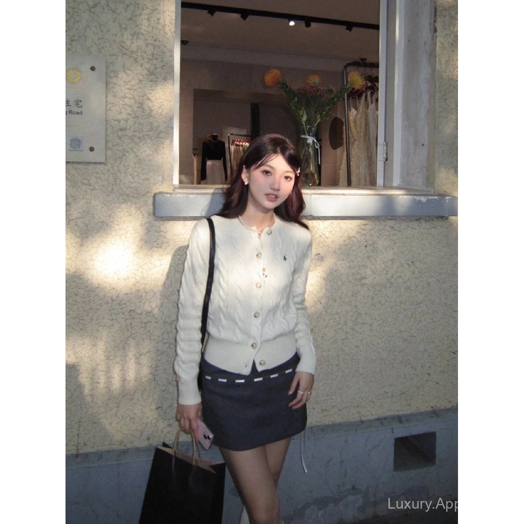 Jin Minting Zhao Lusi สไตล์เดียวกัน [1: 1 โลโก้รุ่นที่ถูกต้อง] Ralph Lauren แจ็คเก็ต SS24 สีทึบรอบคอ