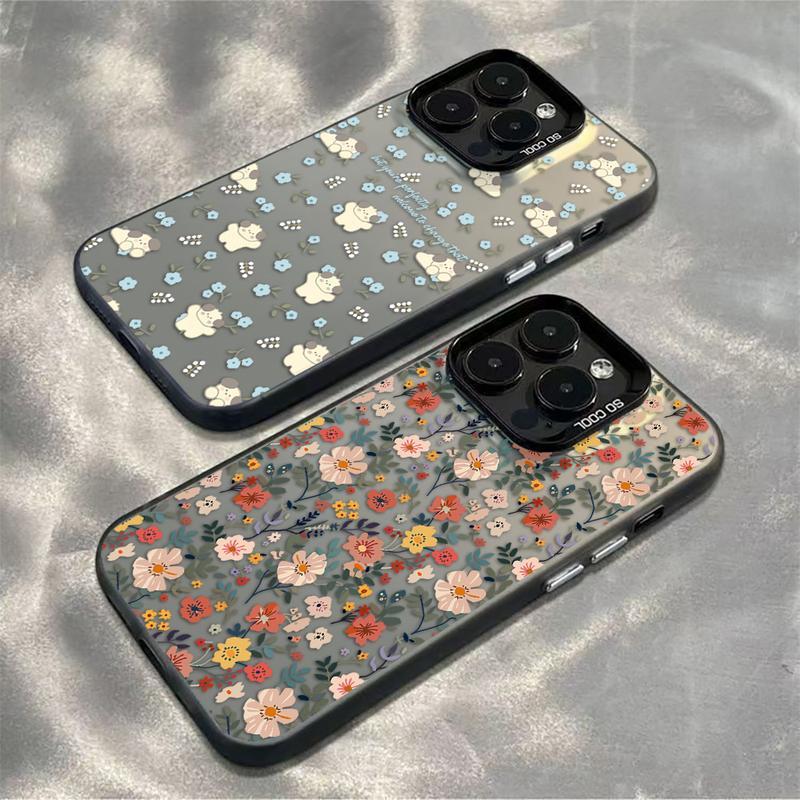 เคสโทรศัพท์ลายดอกไม้และลูกสุนัข สำหรับ iPhone 13 12 11 Pro Max 15 14 16 17 Pro X XS XR XSMAX 7 8 PLUS